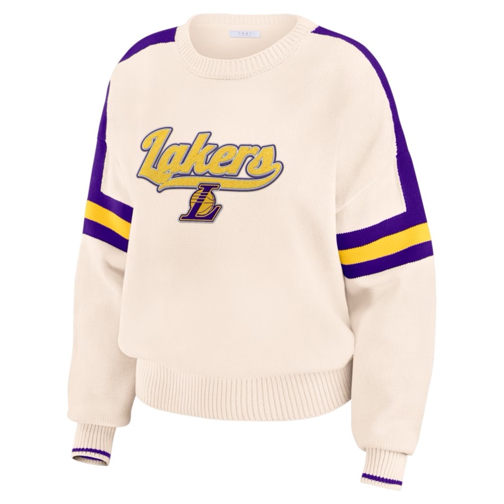 WEAR by Erin Andrews Los Angeles Lakers Women's Stripe Pullover Sweater